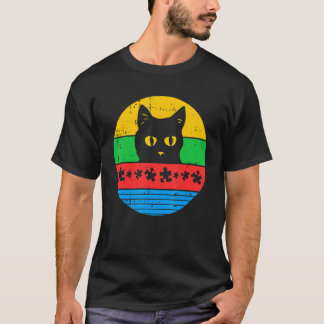 Cat Puzzle Piece Autism Awareness Retro Kitten Kid T-Shirt
