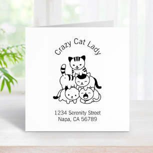 Cat Pyramid - Crazy Cat Lady Address Rubber Stamp