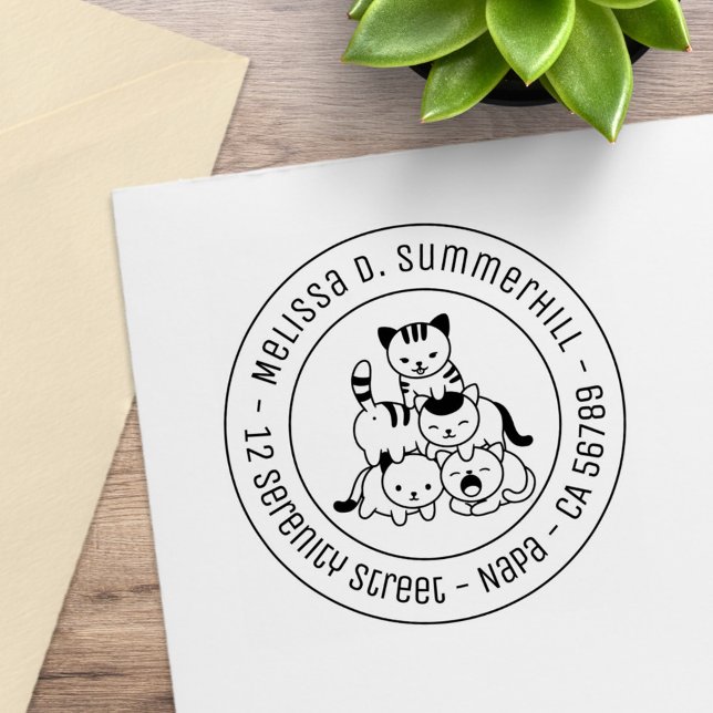 Cat Pyramid Round Address Rubber Stamp (Creator Uploaded)