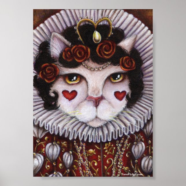 Cat Queen of Hearts Alice Wonderland Royalty Art Poster (Front)