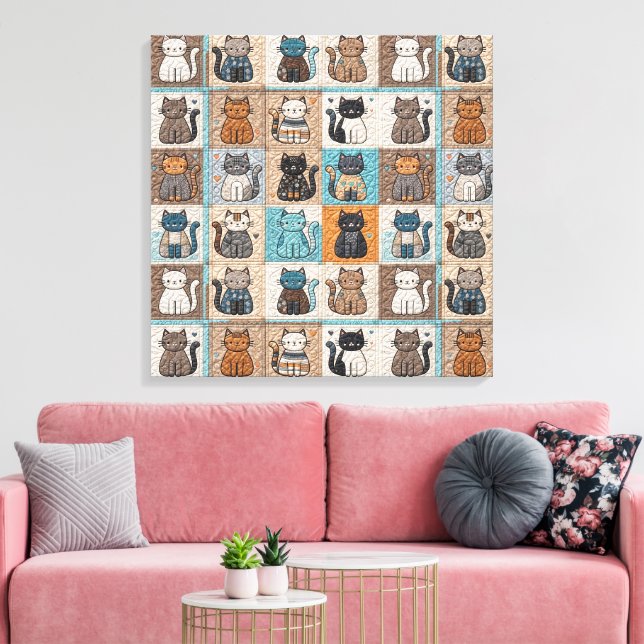 Cat Quilt Design Canvas Print (Insitu(LivingRoom))
