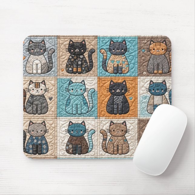 Cat Quilt Design Mouse Pad (With Mouse)