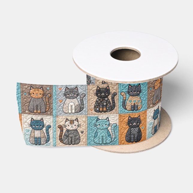Cat Quilt Design Satin Ribbon (Spool)