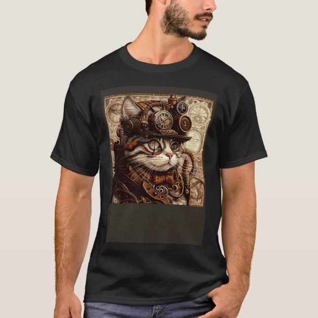 Cat Quilting Steampunk T-Shirt (Front)
