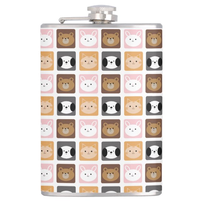 Cat, Rabbit, Dog and Bear   Hip Flask (Front)