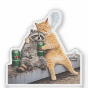 Cat Raccoon Smoking Cigarette Vintage Meme Drink