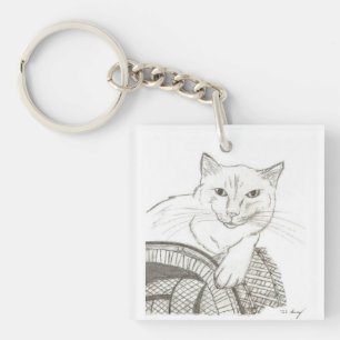 Cat Ragdoll Portrait Acrylique Porte - clé - Rose