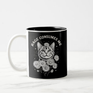 Cat Rage Consumes Me Funny Sarcastic Kitten Flower Two-Tone Coffee Mug