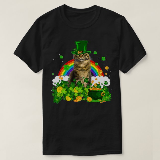 Cat Rainbow Shamrock St Patricks Day Meowy Irish G T-Shirt (Design Front)