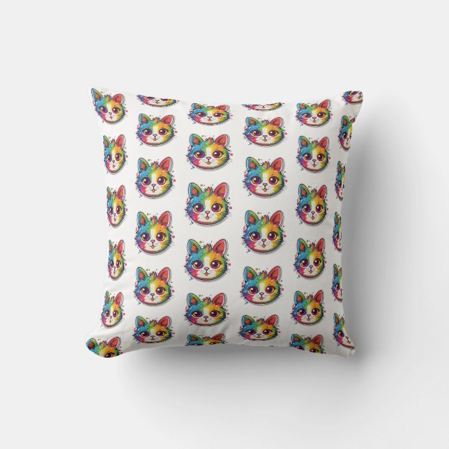 Cat rainbow style throw pillow (Front)