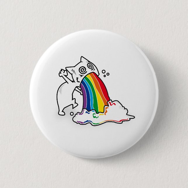cat rainbow vomit 2 inch round button (Front)