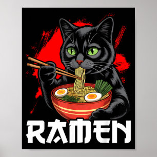 Cat Ramen Anime Design for Women Men Kids Funny Poster