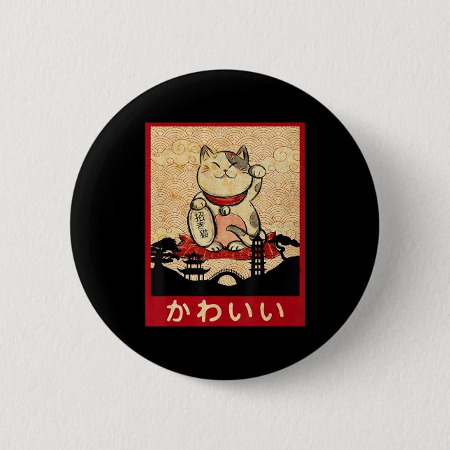 Cat Ramen Bowl Anime Japanese Noodles Kawaii Neko  2 Inch Round Button (Front)