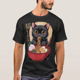 Cat Ramen Funny Graphic Tees Japanese Kawaii Cat A