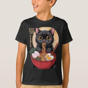 Cat Ramen Funny Graphic Tees Japanese Kawaii Cat A
