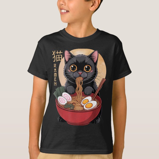 Cat Ramen Funny Graphic Tees Japanese Kawaii Cat A (Front)