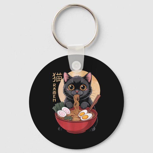 Cat Ramen Funny Graphic Tees Japanese Kawaii Cat A Keychain (Front)