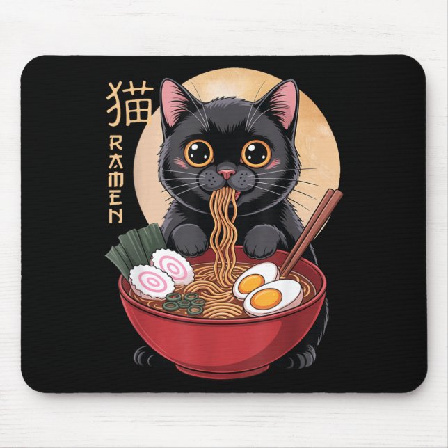 Cat Ramen Funny Graphic Tees Japanese Kawaii Cat A Mouse Pad (Front)