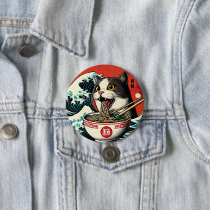 Cat Ramen Japanese Art Vintage Style 3 Inch Round Button