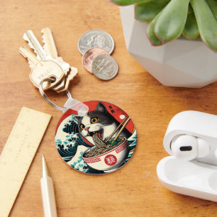Cat Ramen Japanese Art Vintage Style Keychain
