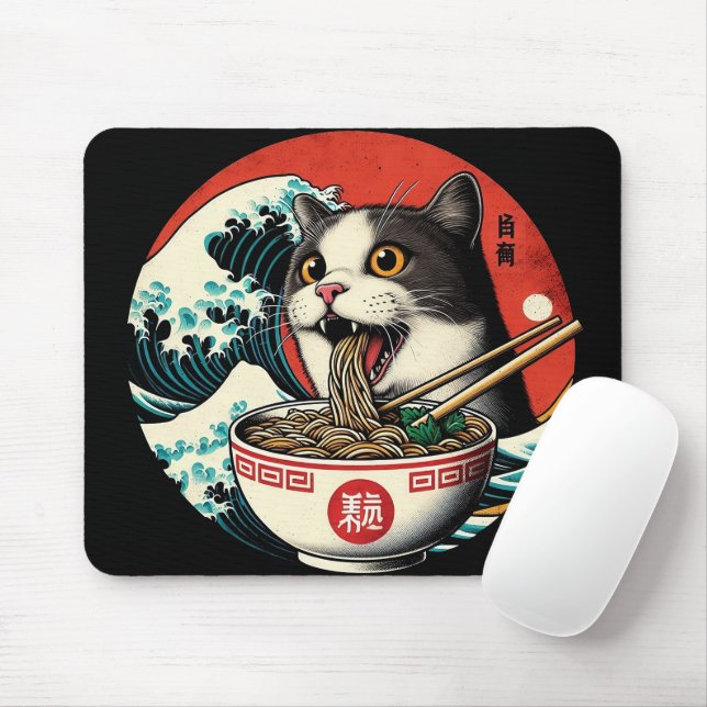 Cat Ramen Japanese Art Vintage Style Mouse Pad (With Mouse)