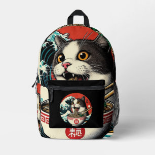 Cat Ramen Japanese Art Vintage Style Printed Backpack