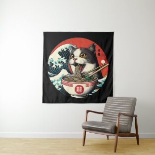 Cat Ramen Japanese Art Vintage Style Tapestry