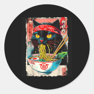 Cat Ramen Japanese Funny Cat Kawaii Cat Anime  Classic Round Sticker