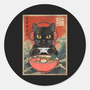 Cat Ramen Japanese Funny Graphic Kawaii Anime  Classic Round Sticker
