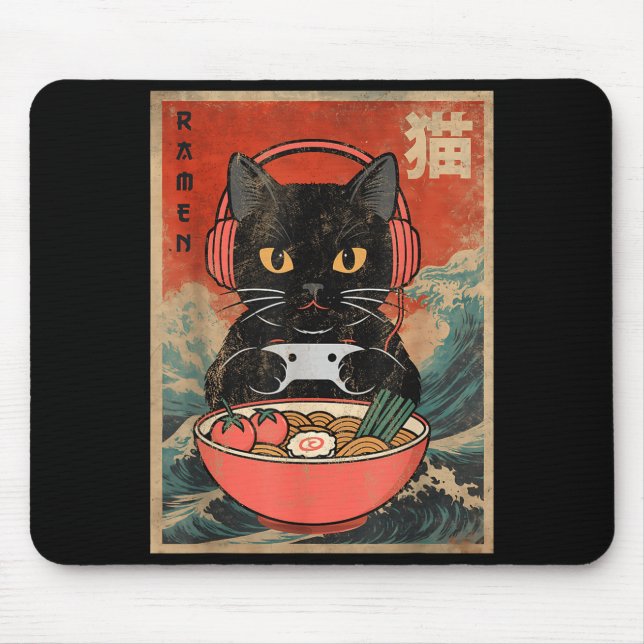 Cat Ramen Japanese Funny Graphic Kawaii Anime  Mouse Pad (Front)