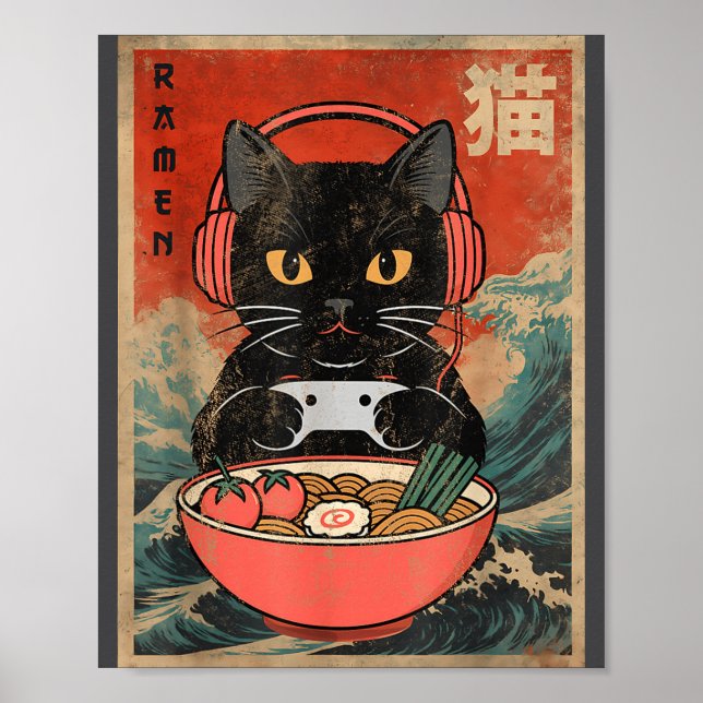 Cat Ramen Japanese Funny Graphic Kawaii Anime  Poster (Front)