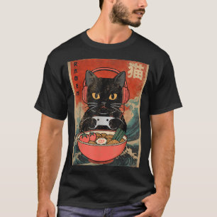 Cat Ramen Japanese Funny Graphic Kawaii Anime  T-Shirt