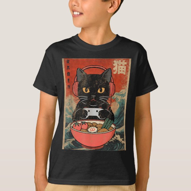 Cat Ramen Japanese Funny Graphic Kawaii Anime  T-Shirt (Front)