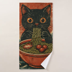 Cat Ramen Japanese Funny Graphic Kawaii Cat Anime Bath Towel