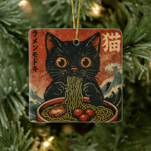 Cat Ramen Japanese Funny Graphic Kawaii Cat Anime Ceramic Ornament