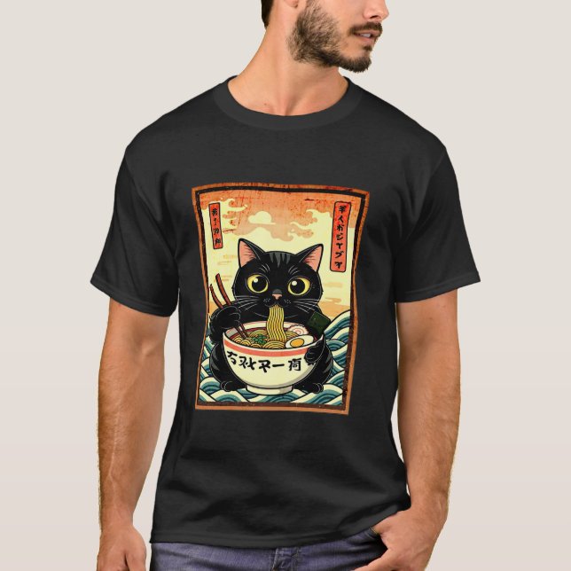 Cat Ramen Japanese Funny Graphic Kawaii Cat Anime  T-Shirt (Front)