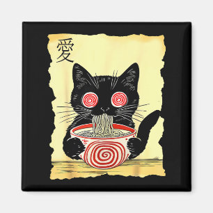 Cat Ramen Japanese Funny Graphic Tees Kawaii Anime Magnet