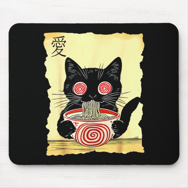 Cat Ramen Japanese Funny Graphic Tees Kawaii Anime Mouse Pad (Front)