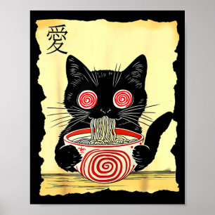 Cat Ramen Japanese Funny Graphic Tees Kawaii Anime Poster