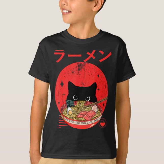 Cat Ramen Japanese Funny Graphic Tees Kawaii Cat A (Front)