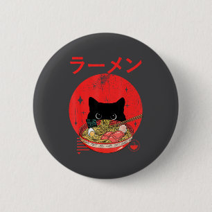 Cat Ramen Japanese Funny Graphic Tees Kawaii Cat A 2 Inch Round Button