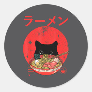 Cat Ramen Japanese Funny Graphic Tees Kawaii Cat A Classic Round Sticker
