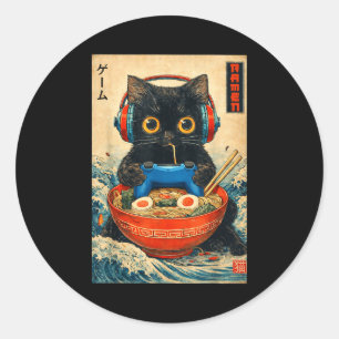 Cat Ramen Japanese Funny Graphic Tees Kawaii Cat A Classic Round Sticker