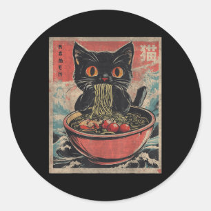 Cat Ramen Japanese Funny Graphic Tees Kawaii Cat A Classic Round Sticker
