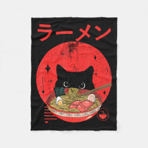 Cat Ramen Japanese Funny Graphic Tees Kawaii Cat A Fleece Blanket