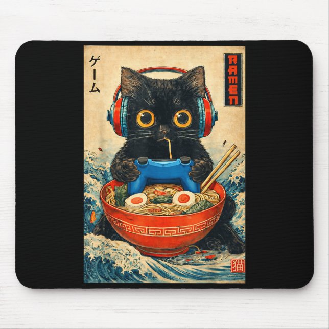 Cat Ramen Japanese Funny Graphic Tees Kawaii Cat A Mouse Pad (Front)