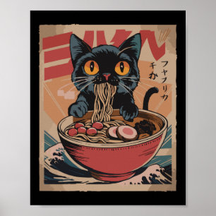 Cat Ramen Japanese Funny Graphic Tees Kawaii Cat A Poster