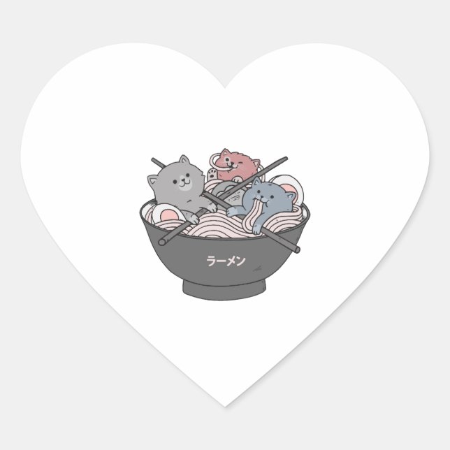 Cat Ramen Kawaii Heart Sticker (Front)