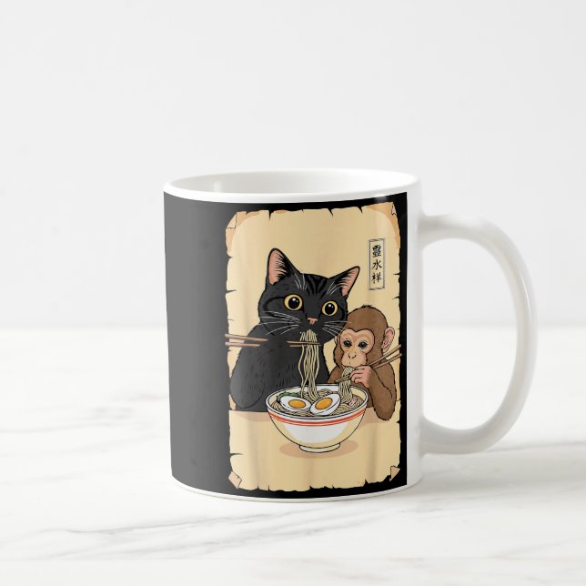Cat Ramen Monkey Shirt Funny Cat Monkey Eating Ram Coffee Mug (Right)