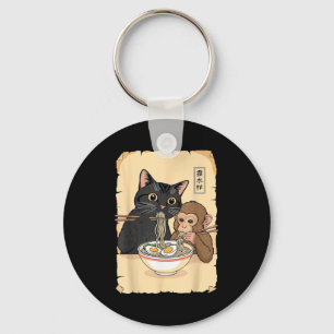 Cat Ramen Monkey Shirt Funny Cat Monkey Eating Ram Keychain
